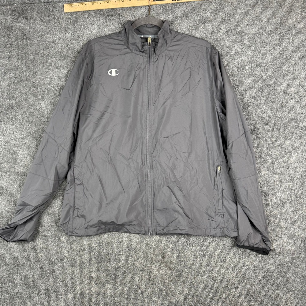 Champion Jacket Mens Size XL Gray Full Zip Windbreaker Lightweight Athletic Mesh